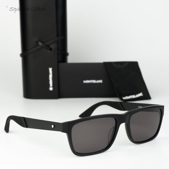 Montblanc Women Sunglasses Matte Black Grey Rectangle MB0299S 005 NEW AUTHENTIC main image 6